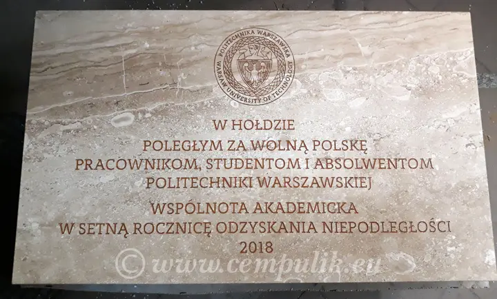 Tablica pamiątkowa dla Politechniki Warszawskiej