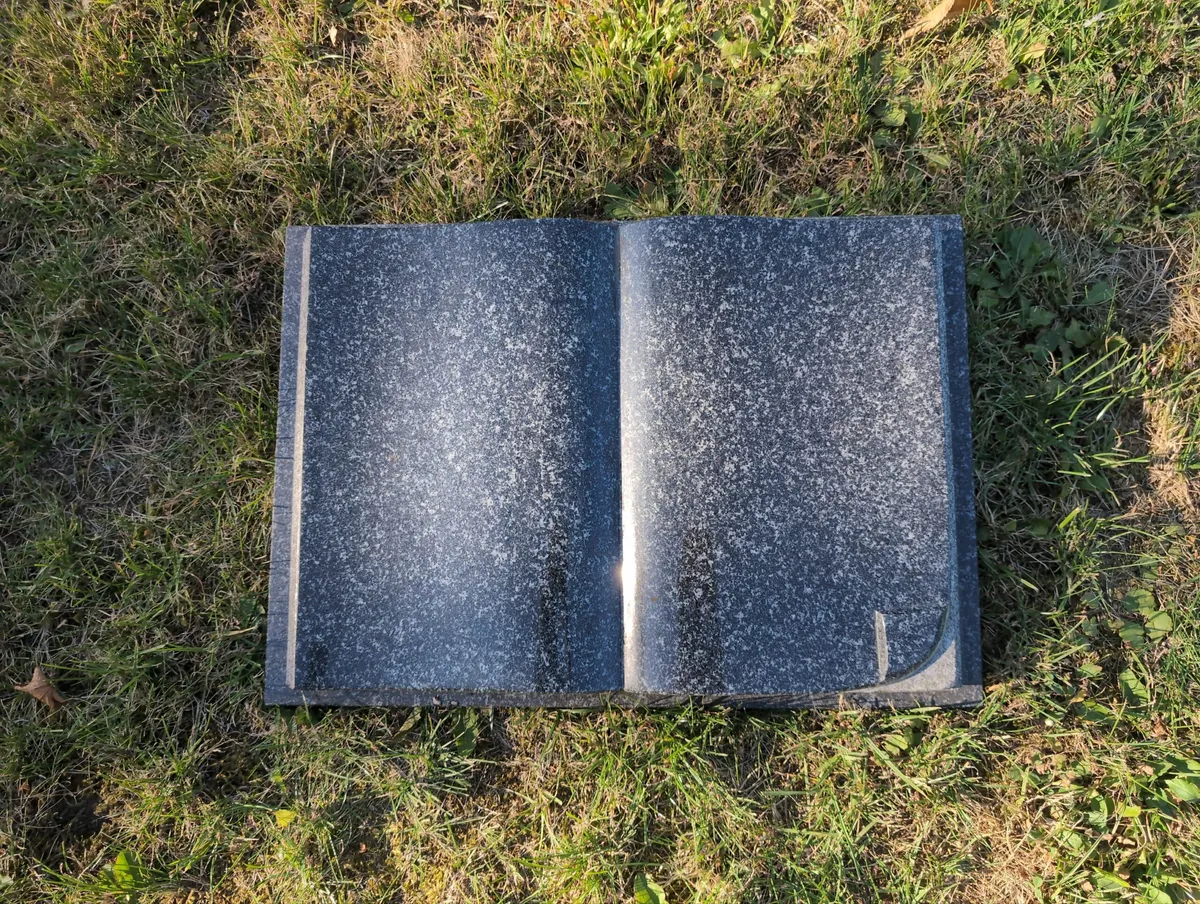 Granite memorial book — dark grey, page-style design