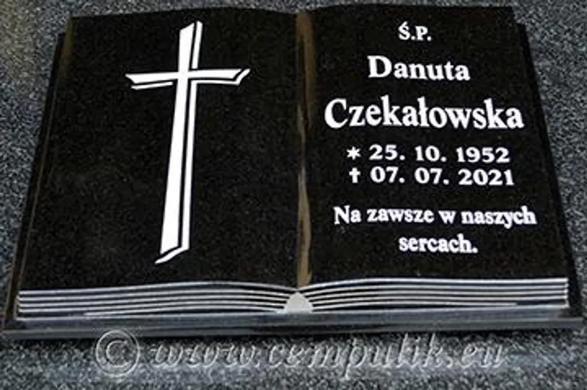 Czarna Księga Granitowa na Nagrobek | Otwarta Książka z Napisem