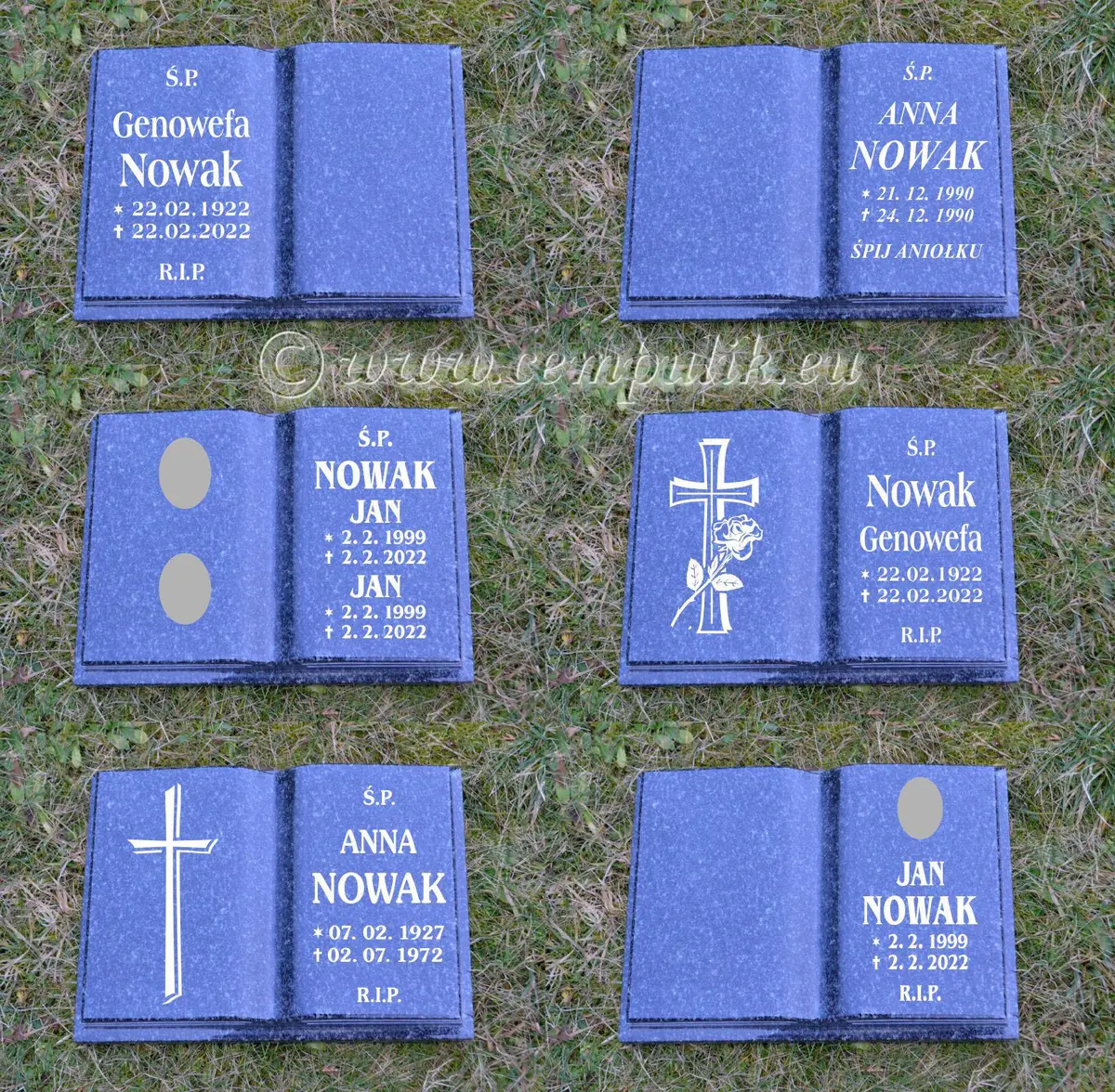 Granitowa książka nagrobna - ciemnoszara z imitacją kartek