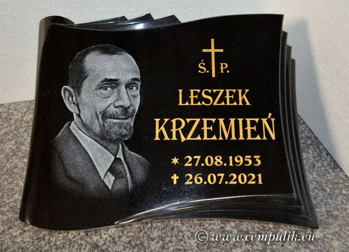 Memorial Papyrus with Portrait 45x35cm | Black Granite - zdjęcie 2