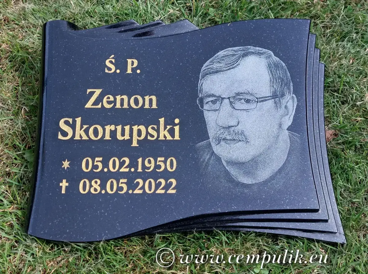 Memorial Papyrus with Portrait 45x35cm | Black Granite - zdjęcie 5