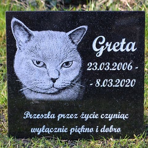 Płyta nagrobkowa dla kota o imieniu Greta