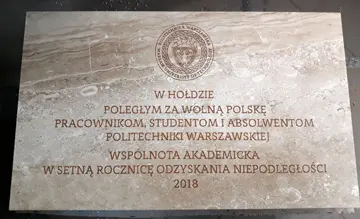 Tablica pamiątkowa dla Politechniki Warszawskiej
