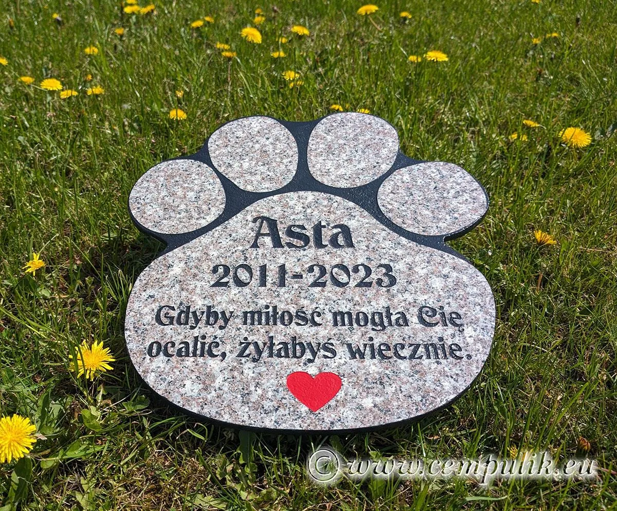 Náhrobek pro Psa ve Tvaru Tlapy - Velký (Světlý Granit)
