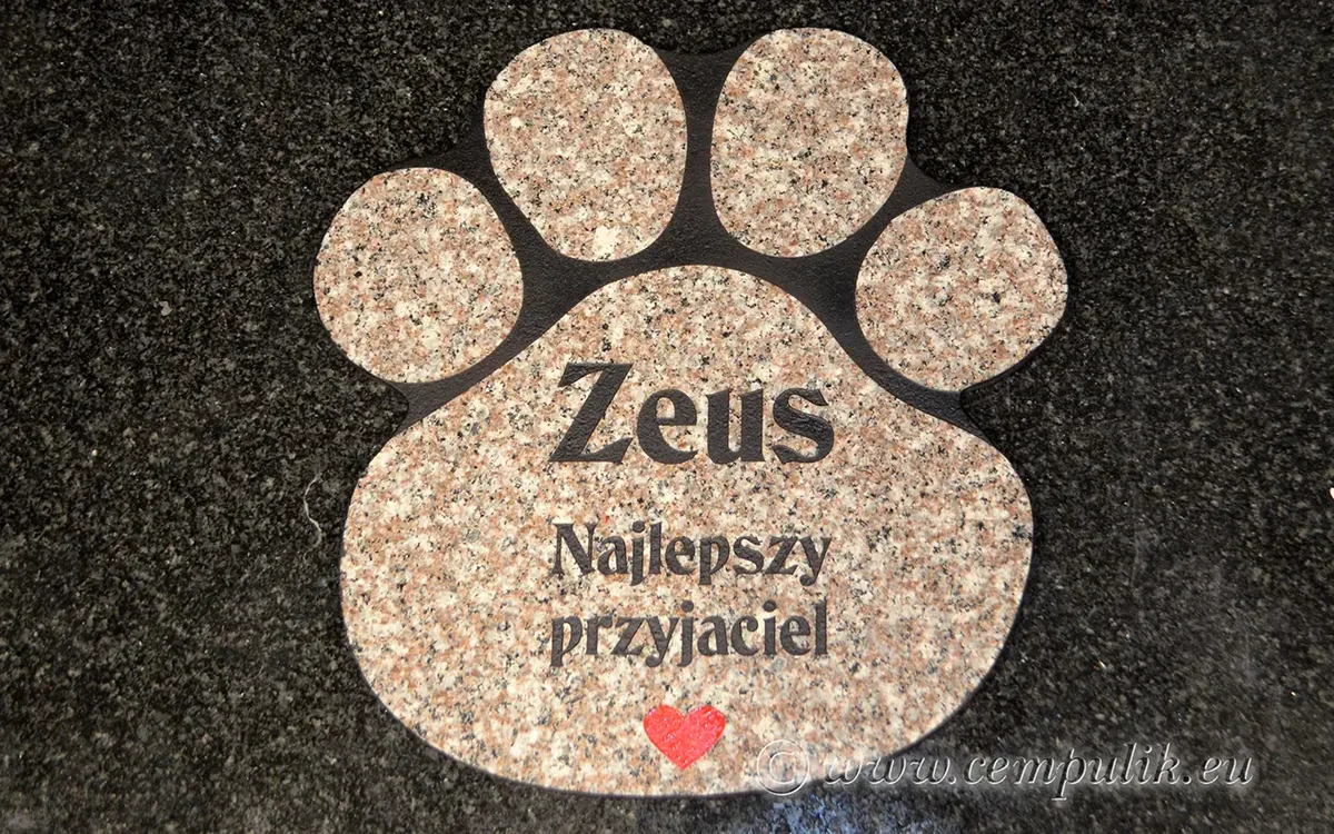 Nagrobek dla psa w kształcie dużej łapy (grubsza płyta)