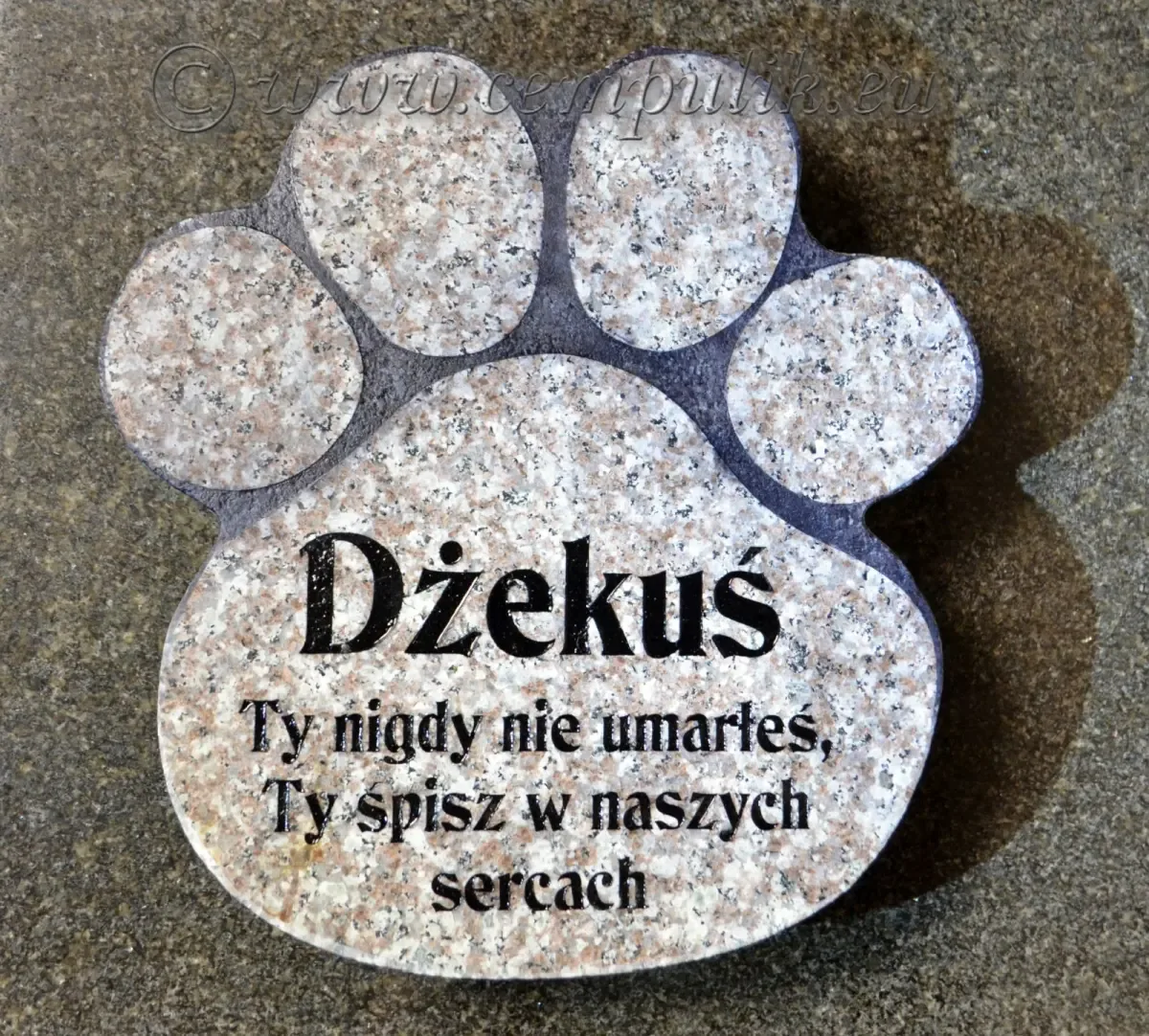 Nagrobek dla psa w kształcie dużej łapy (grubsza płyta)