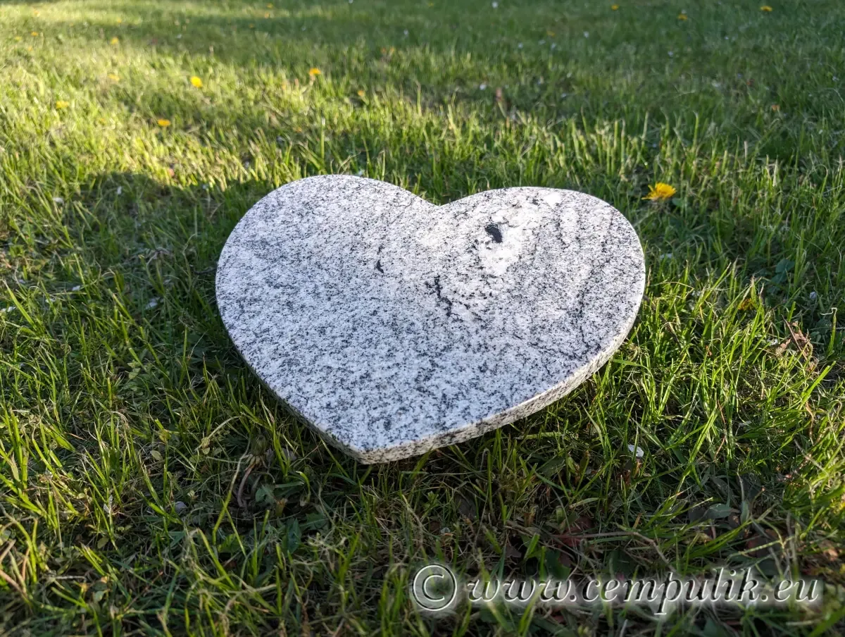Granite Heart Memorial — Light Grey Granite with Dark Veins