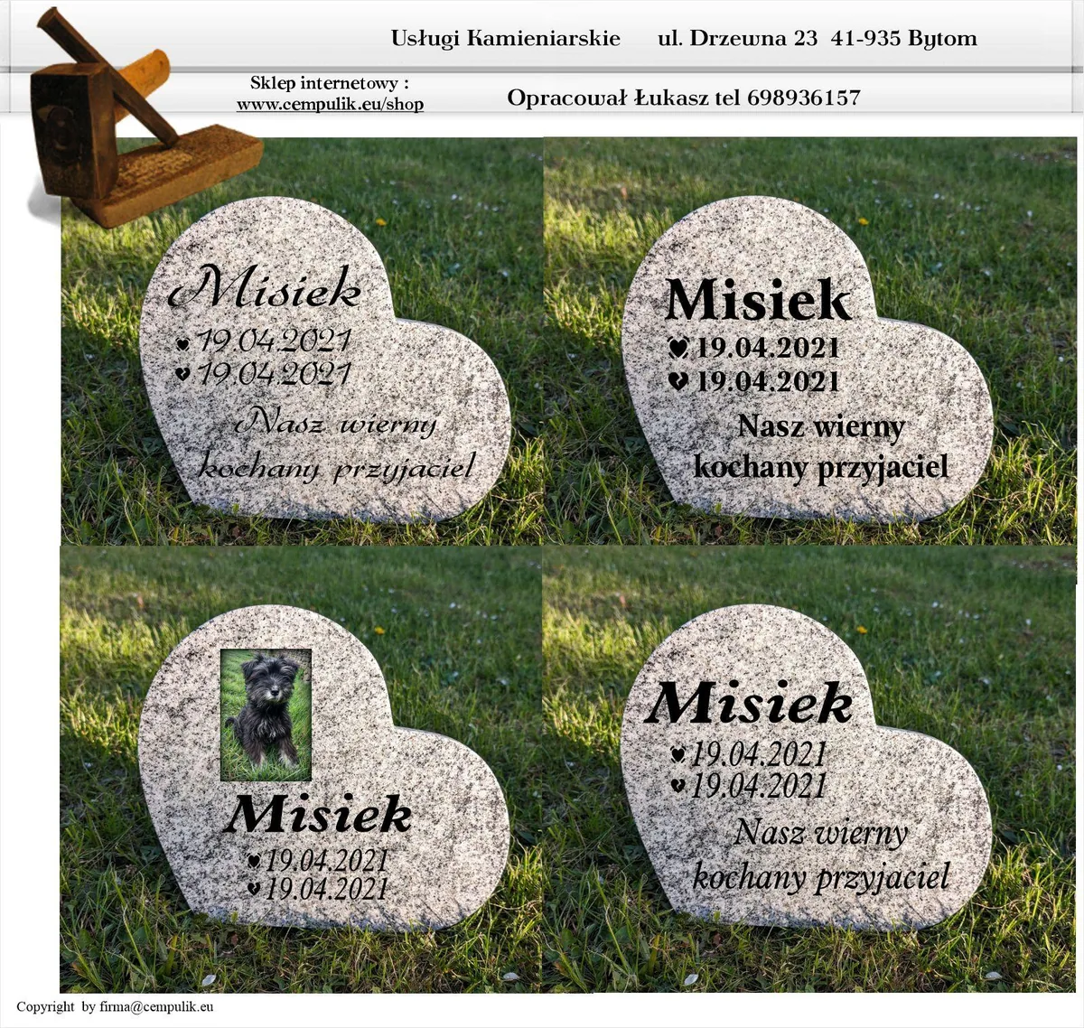 Tilted Gray Granite Heart-Shaped Pet Memorial