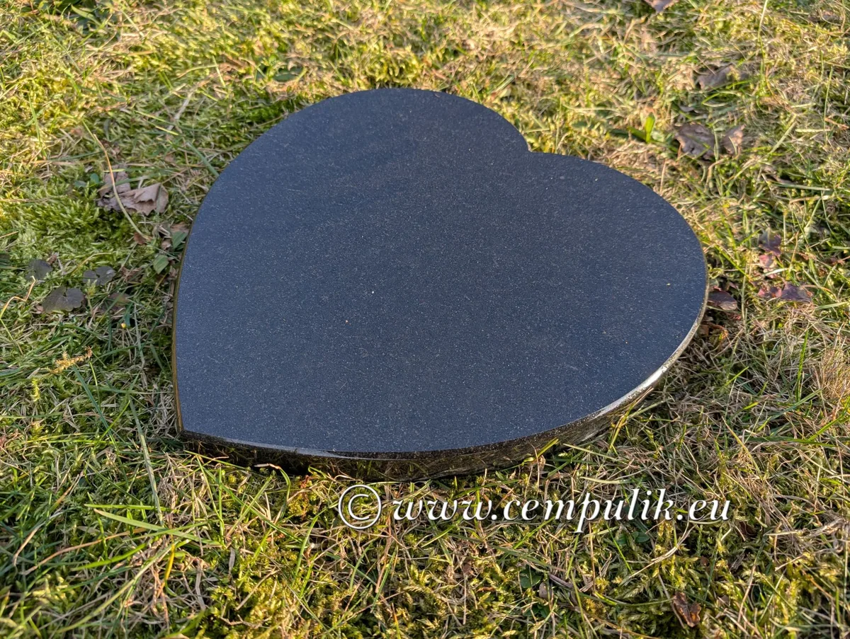 Minimalist Heart Gravestone Memorial — Black Granite