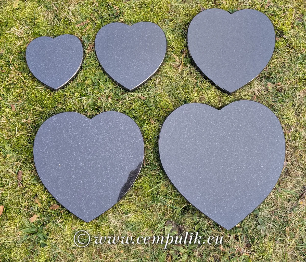 Minimalist Heart Gravestone Memorial — Black Granite