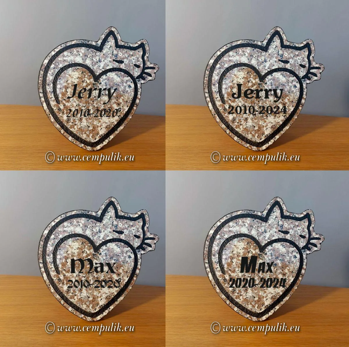 Heart-Shaped Cat Memorial – Granite Gravestone Pattern 3