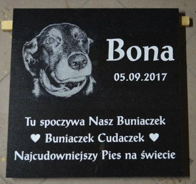 Pet Memorial Plaque with Engraved Photo 30x30 cm — Black Granite
