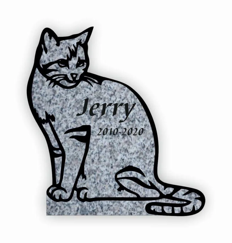 Katzengrabstein Muster 1 — Silhouette einer sitzenden Katze aus schwarzem Granit