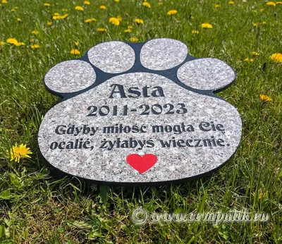 Nagrobek dla Psa w Kształcie Łapy – Duży (Granit Jasnobrązowy)
