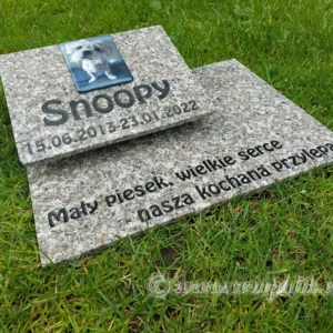 Kremowy Nagrobek dla psa - przykład snoopy