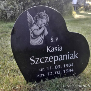 Serce z Granitu na Pomnik — Pochylone Serce z Grawerem - 40x35