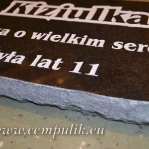 czarna płyta łupana z napisem kota